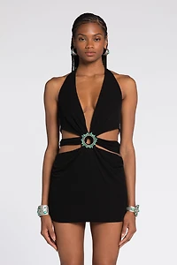 Embellished Cut-Out Mini Dress