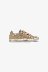 Beige Low-Top Sneaker With Crystal Logo