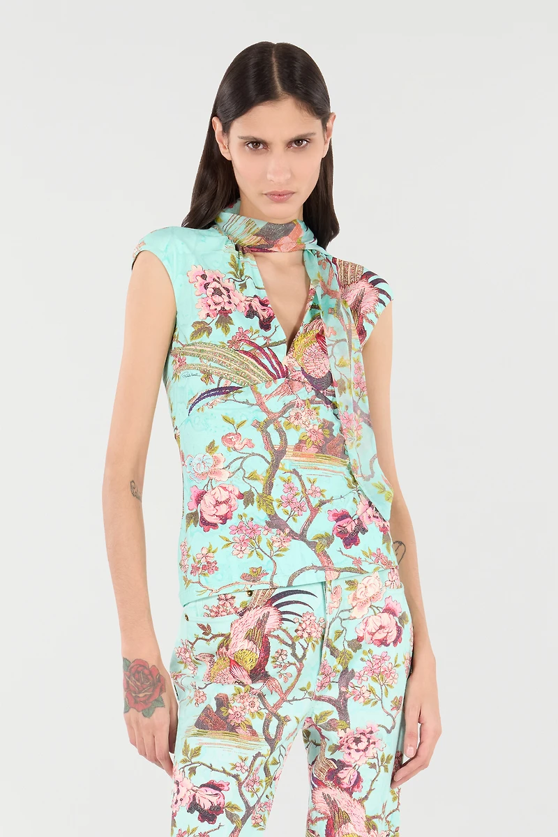 Top With Oriental Bird Print