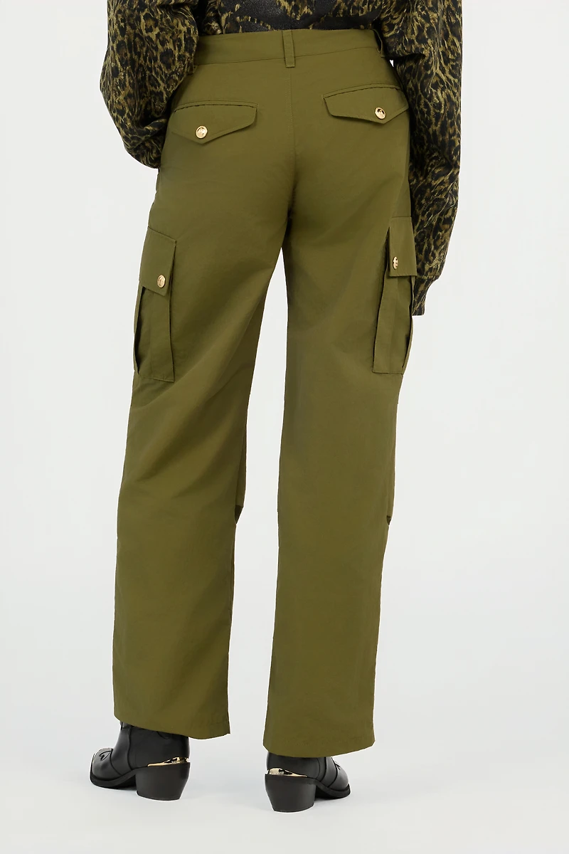 Green Cargo Trousers With Gold Buttons