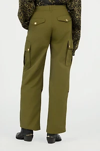 Green Cargo Trousers With Gold Buttons