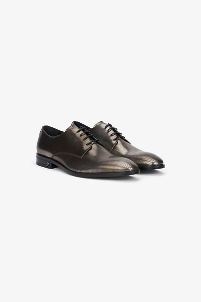 Brown Lace-Up Leather Loafers with Python Effect