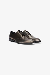 Brown Lace-Up Leather Loafers with Python Effect