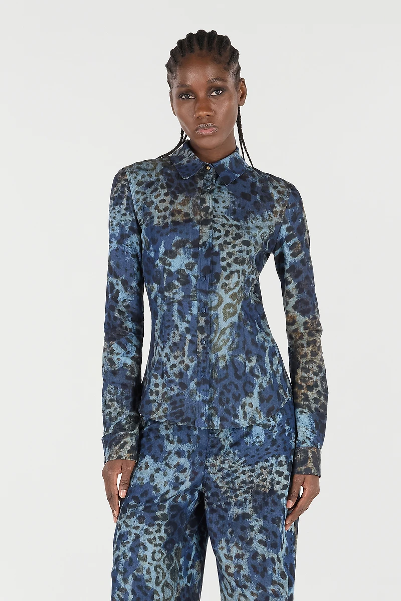 Cotton Shirt With Jaguar Skin Print
