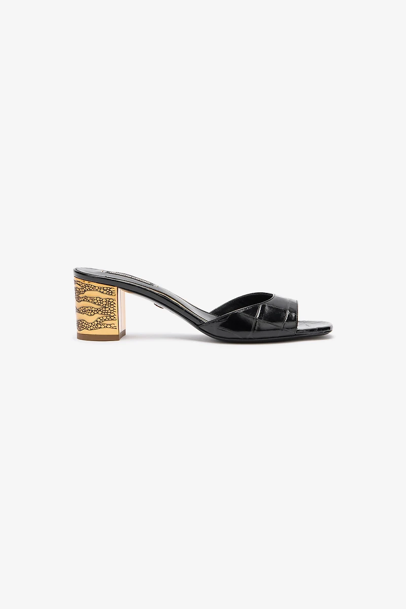 Mules With Thick Golden Heel