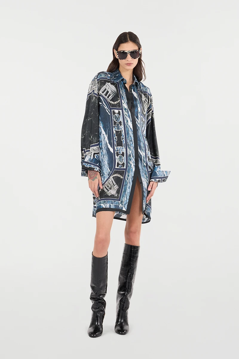 Short Silk Dress With Marble Print