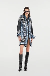 Short Silk Dress With Marble Print