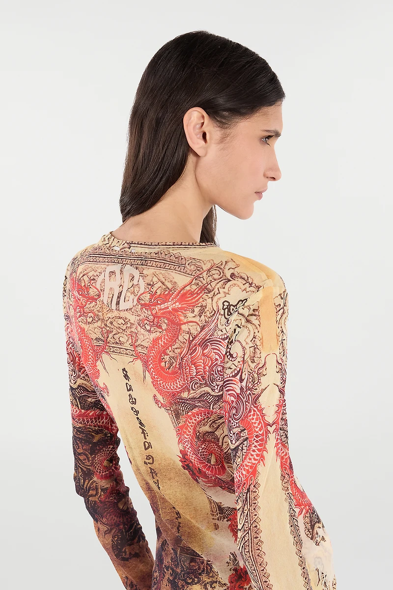 Long-Sleeved T-Shirt With Oriental Print
