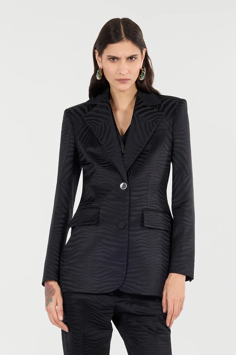 Blazer With Solid-Color Tiger Skin Design