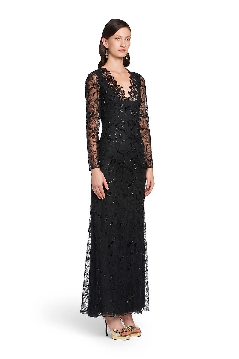 Black layered lace gown