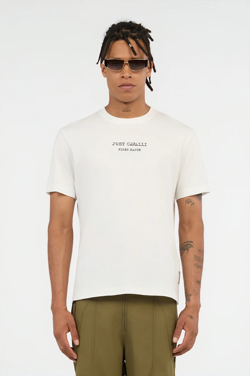 White T-Shirt With Fired Earth Print