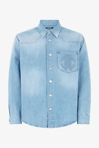 Denim Shirt With Mirror Snake Monogram