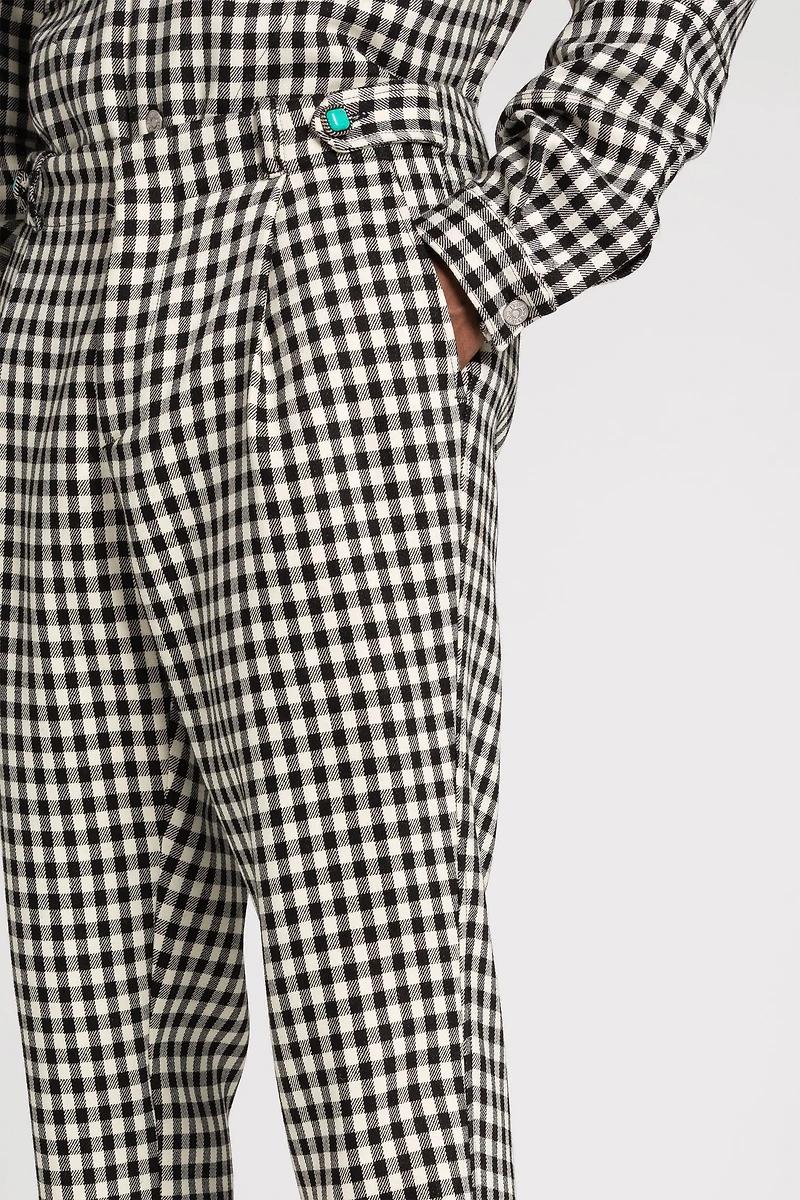Gingham Straight-Leg Tailored Trousers