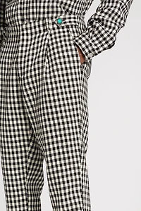 Gingham Straight-Leg Tailored Trousers