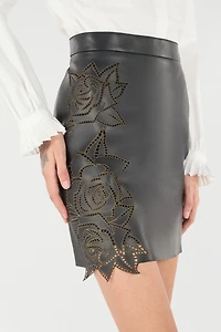 Skirt With Perforated Rose Pattern