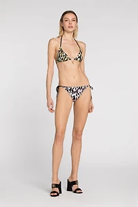 Leopard-print teeth-pendant bikini top