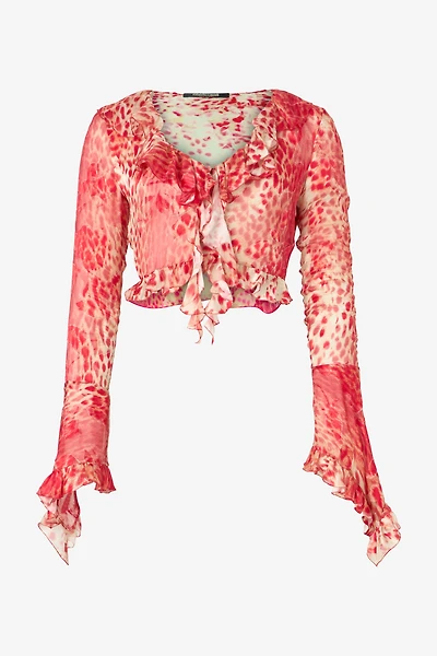 Crop Top With Ruffle And Jaguar Skin Print
