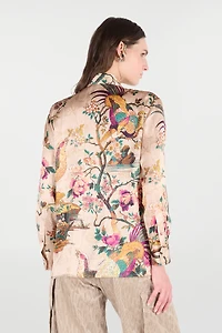 Silk Shirt With Oriental Bird Print