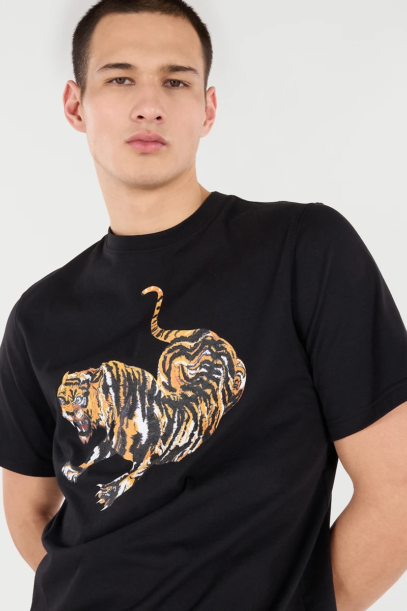 Cotton T-Shirt With Tiger