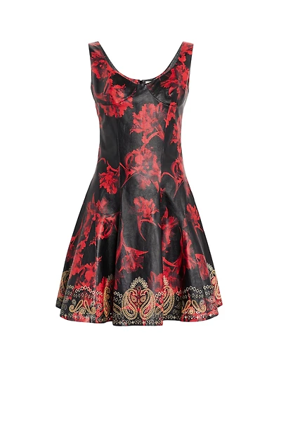 Micro Parrot Tulip print leather dress