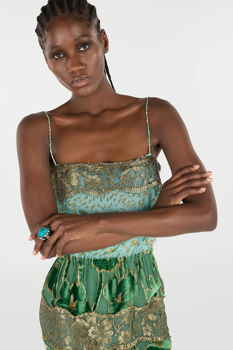 Long Silk Dress With Decorations