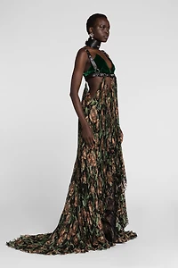 Patterned pleated maxi dress