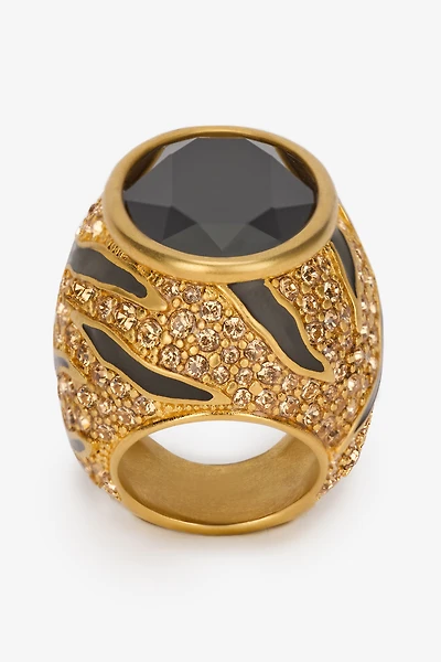 Cocktail Ring With Crystals And Tiger Skin Pattern