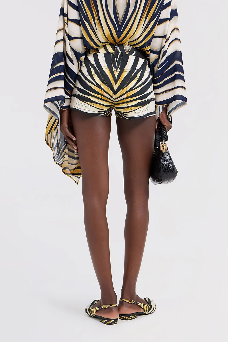 Ray Of Gold Print Denim Shorts