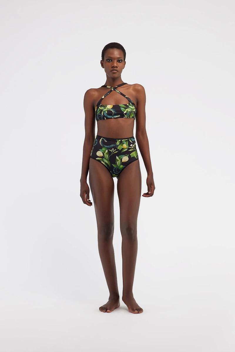 Lemon print bandeau bikini