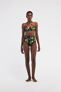 Lemon print bandeau bikini