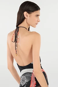 Bodysuit With Dragon, Flowers And Fans