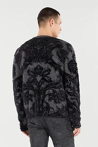 Sweater With Plush Brocade Pattern