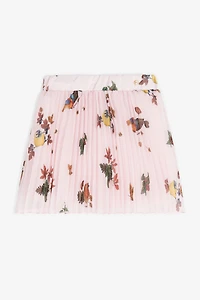 Bird-Print Pleated Skirt