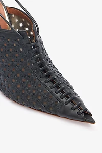 Black Woven Lace-Up Sabot