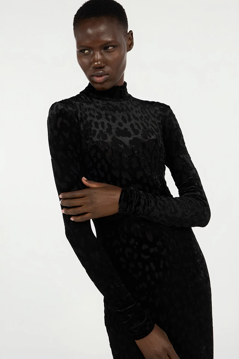 Long Black Dress With Jaguar Skin Pattern
