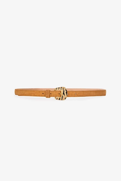 Crocodile-Effect Belt With Bejeweled Buckle