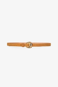Crocodile-Effect Belt With Bejeweled Buckle