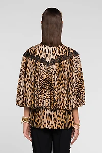 Lace-detailed leopard-print shirt