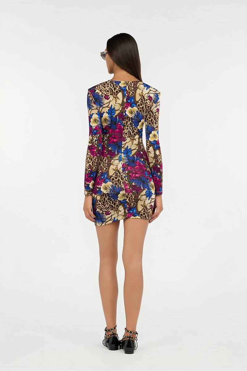 Flower Leopard Print Mini Dress