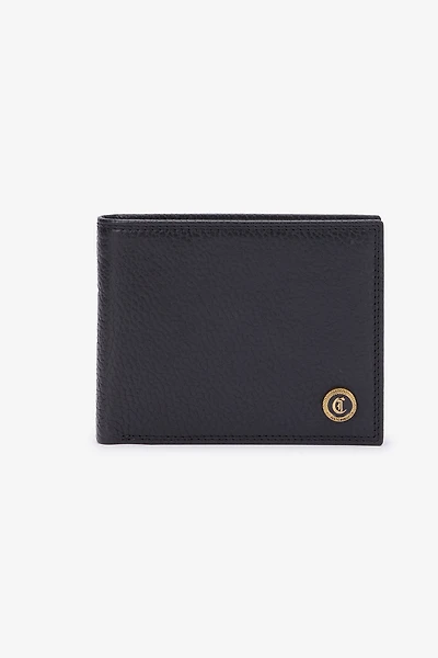 Black Leather Bifold Wallet with Logo