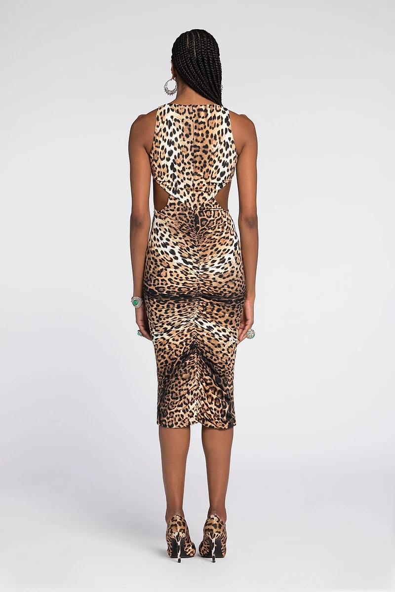 Jaguar-Print Cut-Out Dress