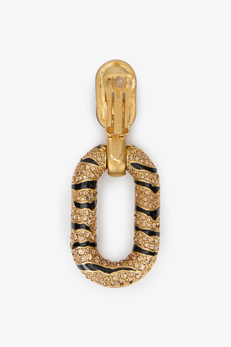 Golden Drop Earrings With Tiger Skin Pattern