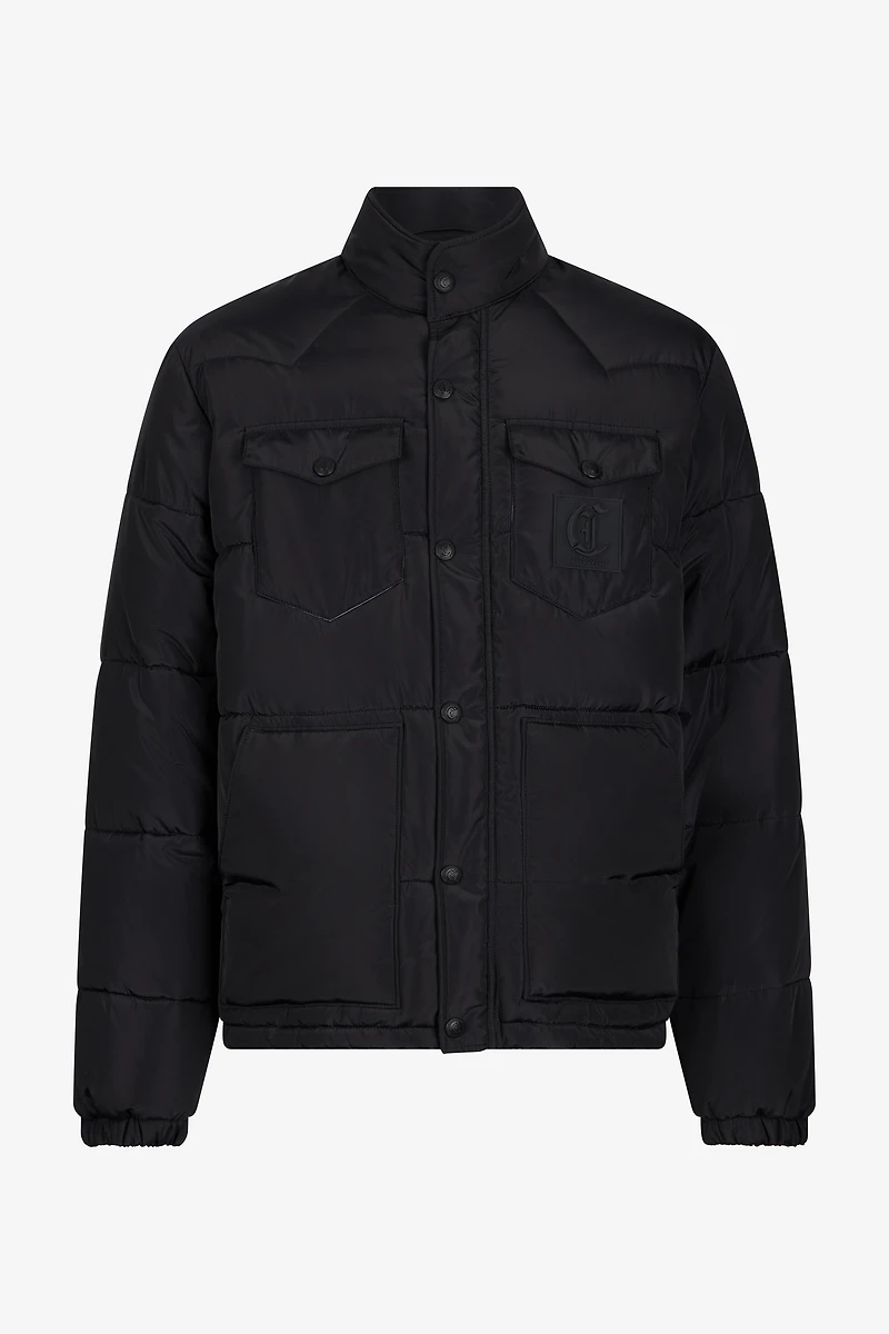 Black Puffer Jacket with Monogram JC