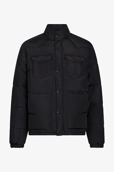 Black Puffer Jacket with Monogram JC