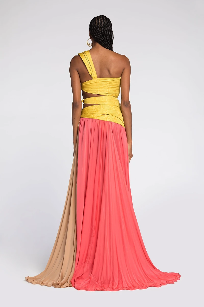 Colourblock Pleated Gown