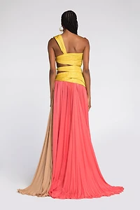Colourblock Pleated Gown