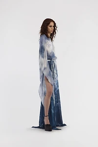 Long Printed Blue Dress