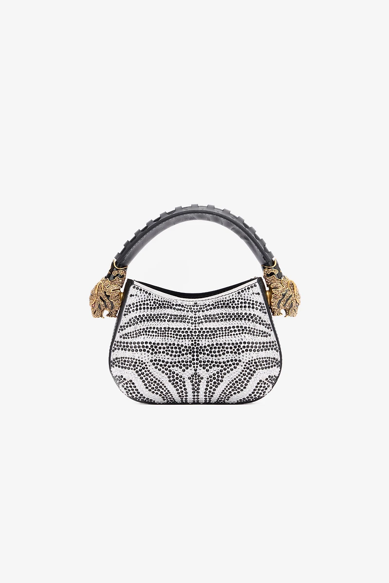 Mini Roar Bag With Rhinestoned Zebra Pattern