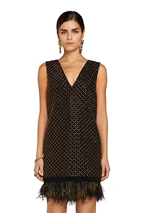 Geometric grid-embroidered minidress