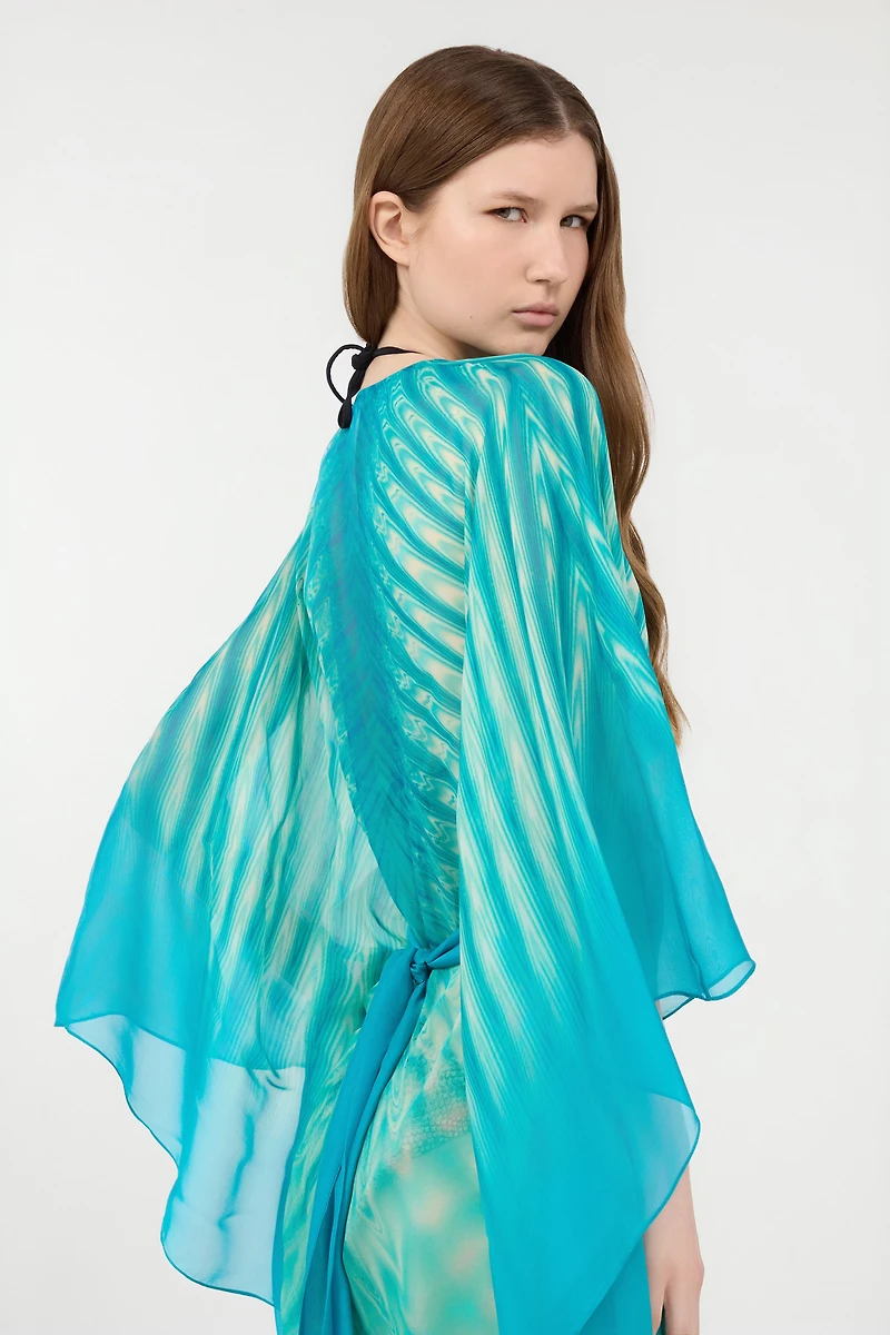 Long Caftan With Optical Glass Print